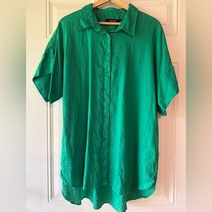LAUREN Ralph Lauren Woman’s Green Linen Short Sleeve Button Up Shirt Blouse Top